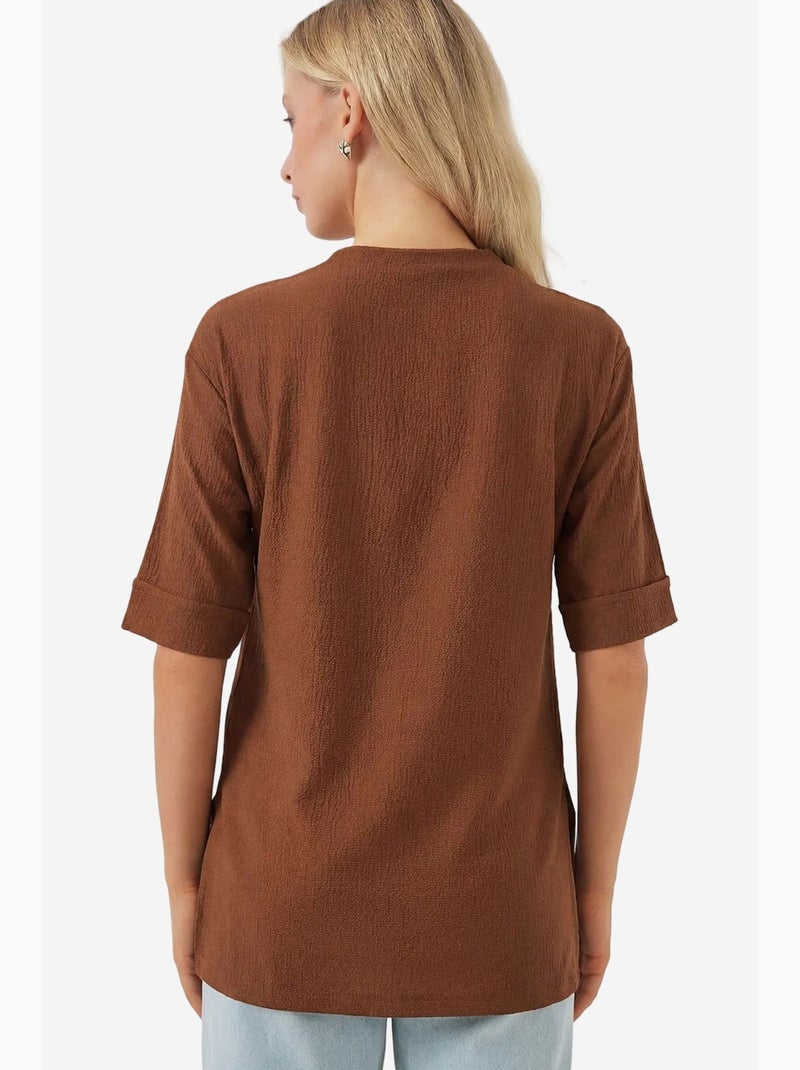 T-shirt testurizzata girocollo a maniche corte bdart Marrone cioccolato - Kiabi