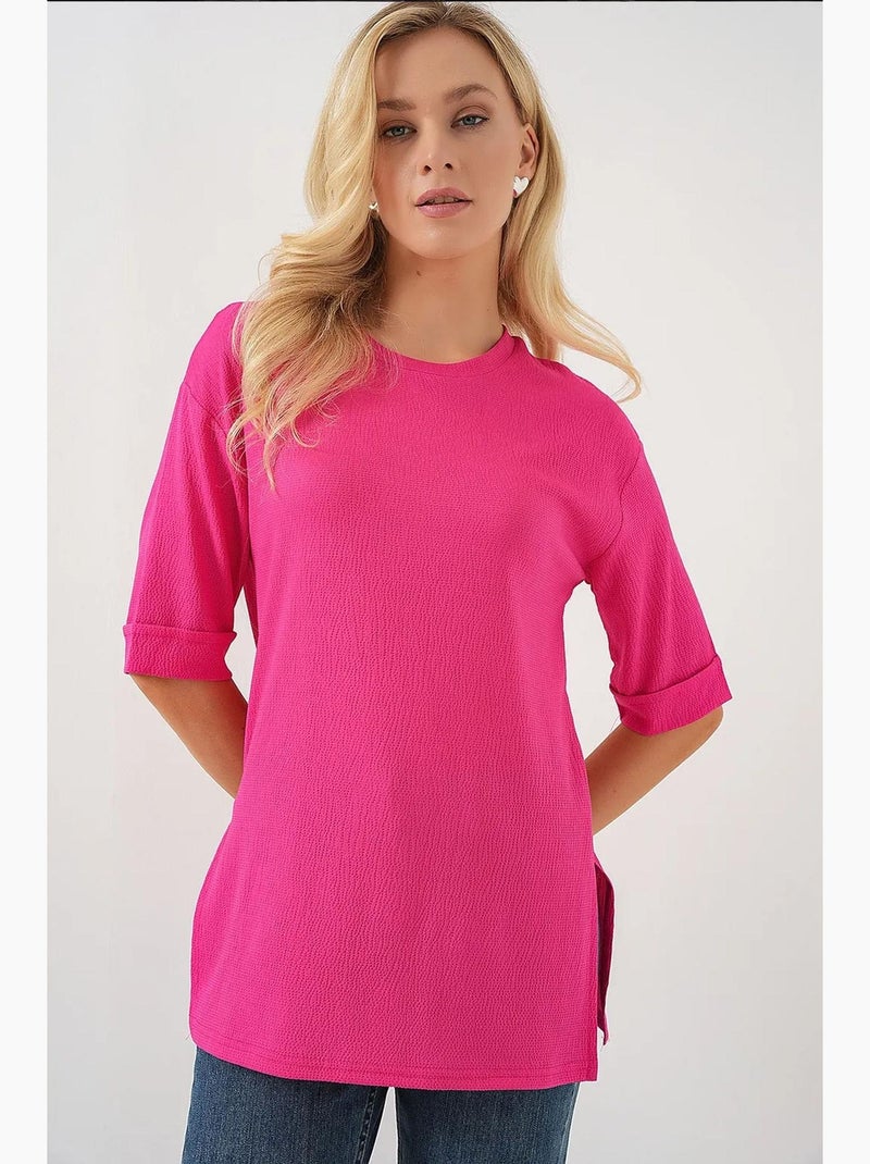 T-shirt testurizzata girocollo a maniche corte bdart Rosa fluo/Solinotes - Kiabi