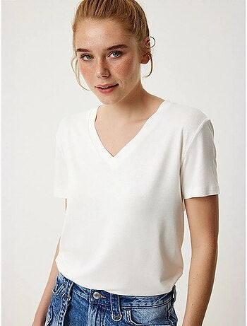 T-shirt tinta unita a maniche corte con scollo a v istanbul