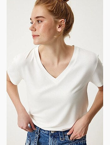 T-shirt tinta unita a maniche corte con scollo a v istanbul