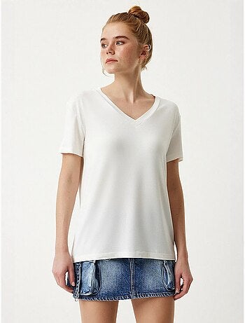 T-shirt tinta unita a maniche corte con scollo a v istanbul