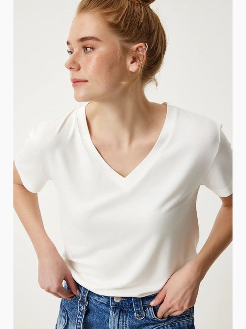 T-shirt tinta unita a maniche corte con scollo a v istanbul - Kiabi