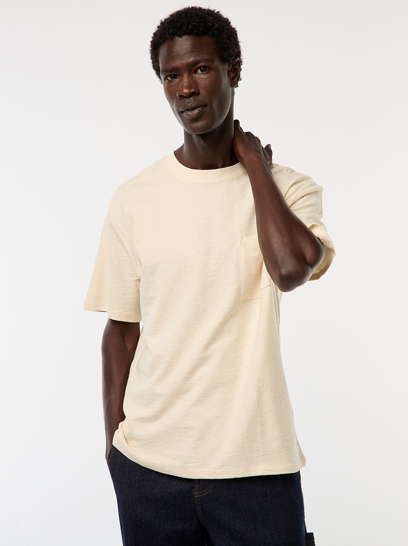 T-shirt tinta unita a maniche corte con tasca sul petto Bianco - Kiabi