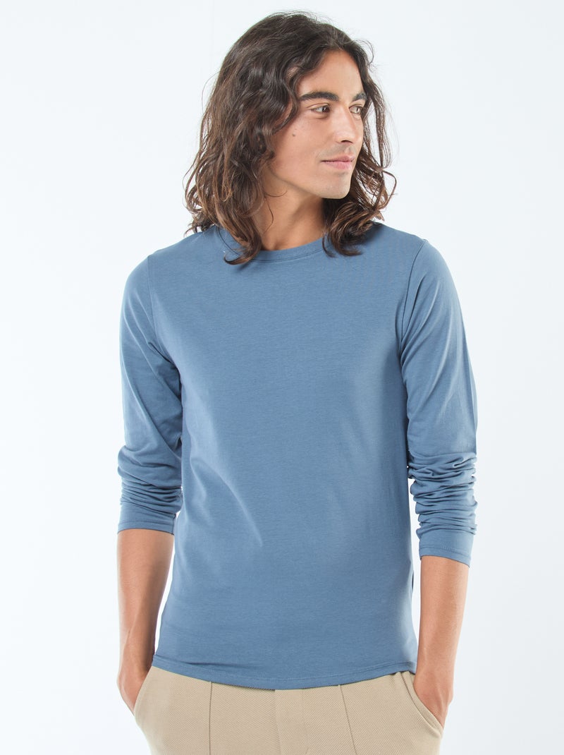 T-shirt tinta unita a maniche corte e scollo tondo Blu - Kiabi