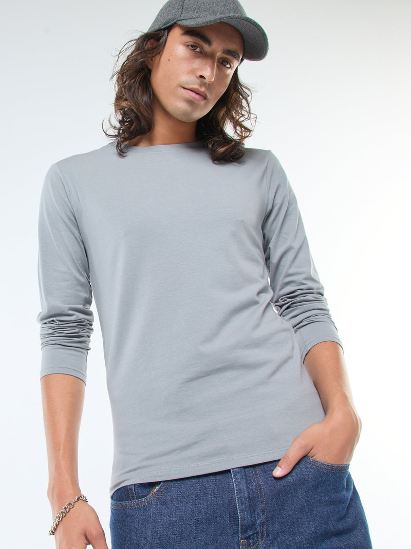 T-shirt tinta unita a maniche corte e scollo tondo Grigio - Kiabi