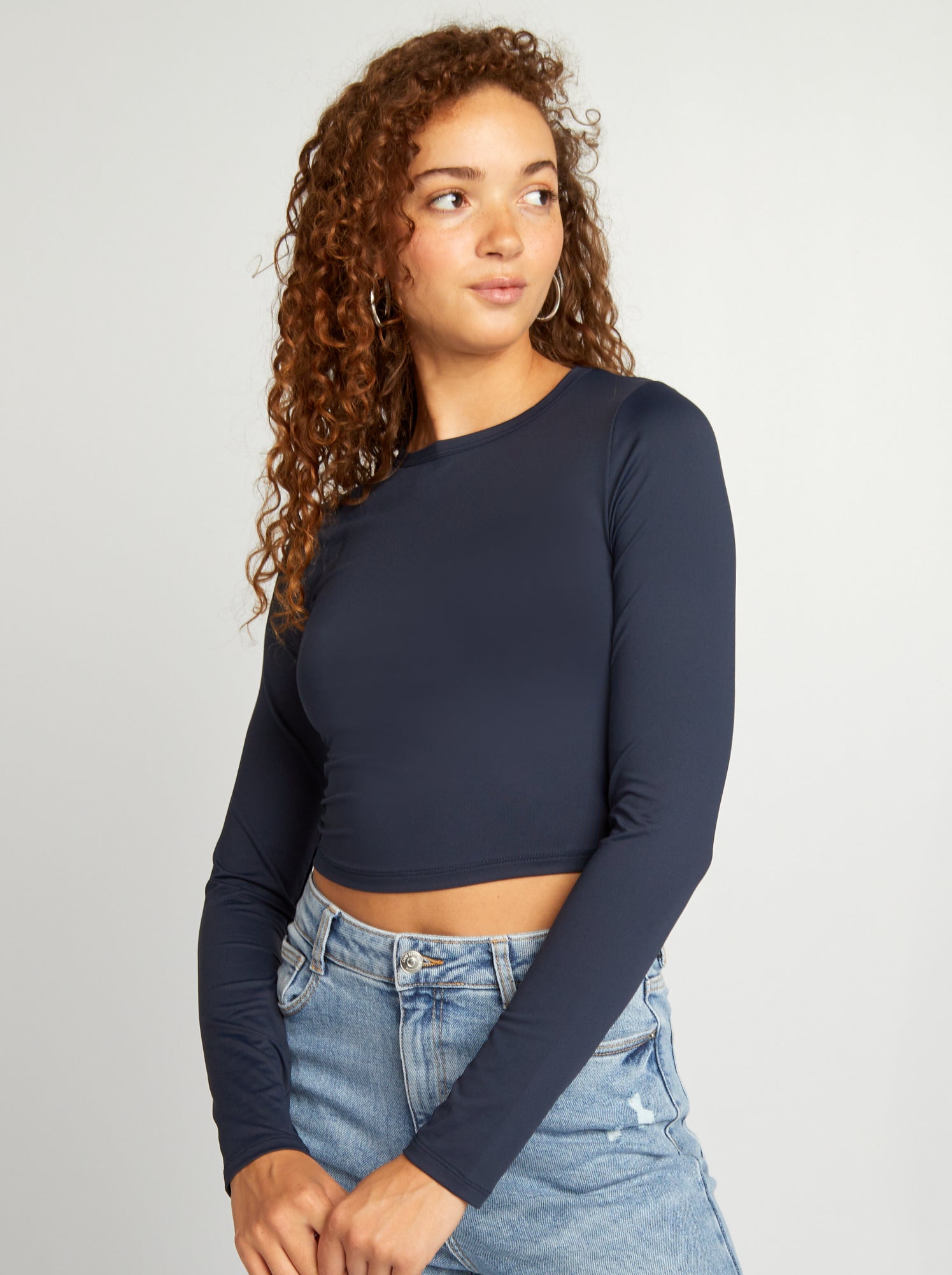 Maglietta Donna Maniche Lunghe Scollo A V Con Bottoni - Elegante, In Cotone, Per Autunno