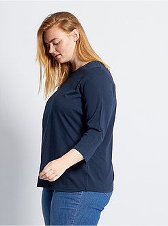 Taglie forti donna - T-shirt tinta unita collo a barchetta - Kiabi