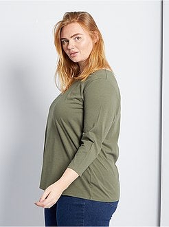 Taglie forti donna - T-shirt tinta unita collo a barchetta - Kiabi