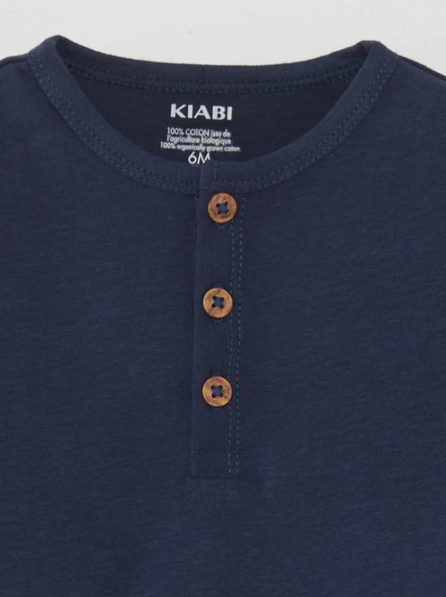 T-shirt tinta unita con collo con bottoni - Kiabi