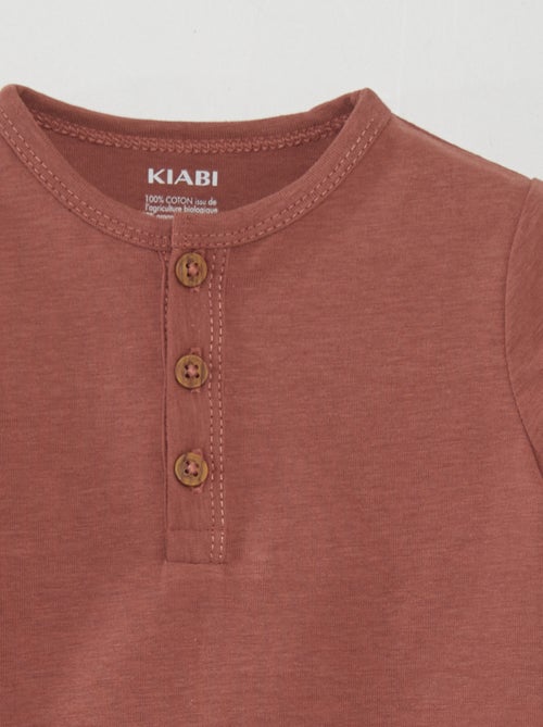 T-shirt tinta unita con collo con bottoni - Kiabi