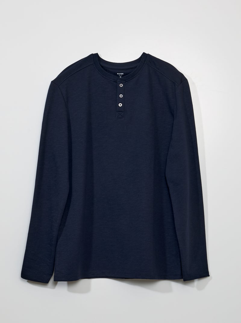 T-shirt tinta unita con collo serafino Blu Navy - Kiabi
