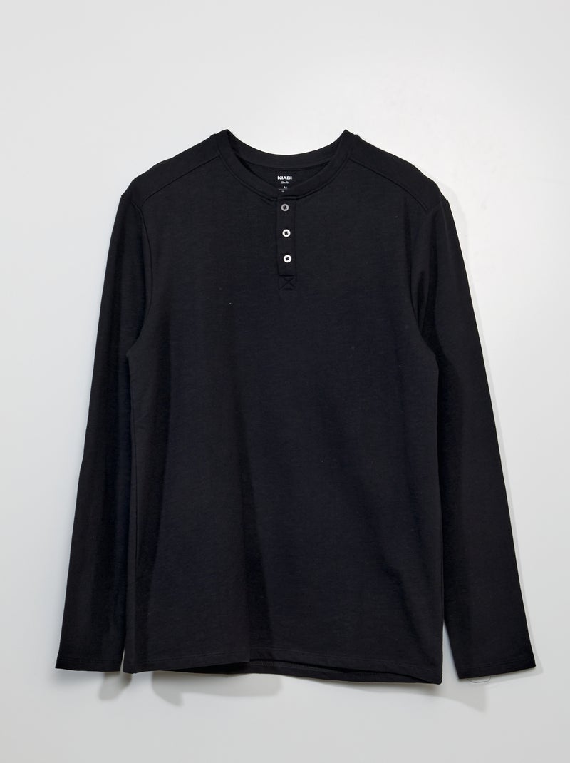 T-shirt tinta unita con collo serafino nero - Kiabi