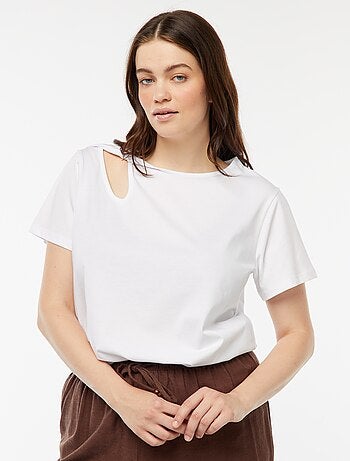 T-shirt tinta unita con cut out traforato ed effetto intrecciato
