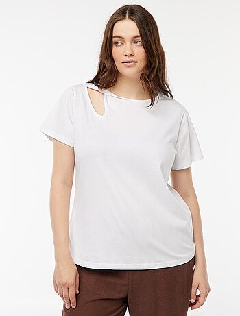T-shirt tinta unita con cut out traforato ed effetto intrecciato
