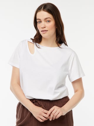 T-shirt tinta unita con cut out traforato ed effetto intrecciato