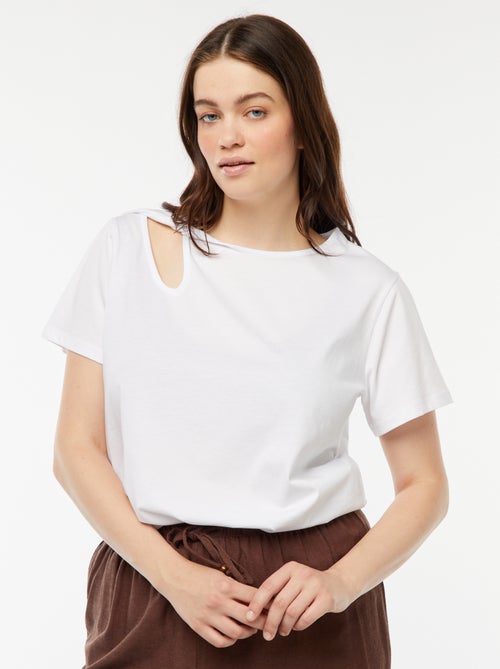 T-shirt tinta unita con cut out traforato ed effetto intrecciato - Kiabi