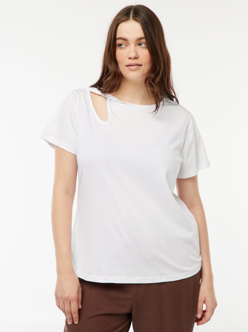 T-shirt tinta unita con cut out traforato ed effetto intrecciato - Kiabi