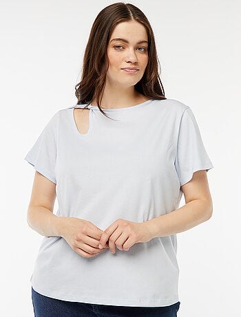 T-shirt tinta unita con cut out traforato ed effetto intrecciato
