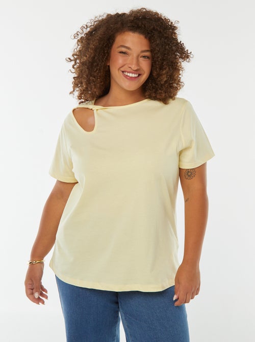 T-shirt tinta unita con cut out traforato ed effetto intrecciato - Kiabi