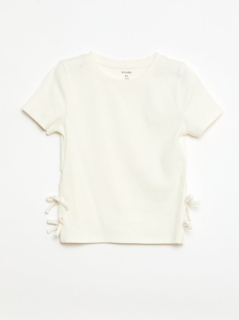T-shirt tinta unita con fiocchi decorativi Bianco - Kiabi