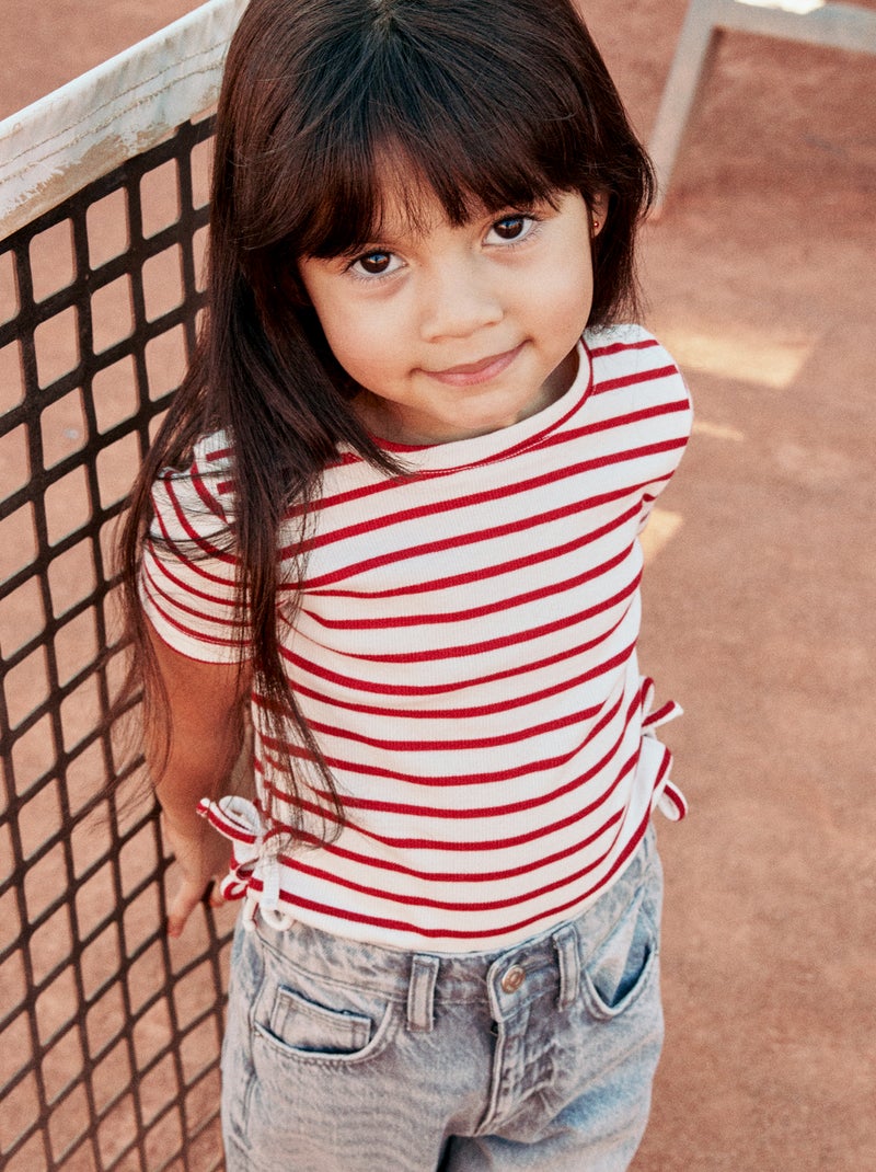 T-shirt tinta unita con fiocchi decorativi Rosso - Kiabi