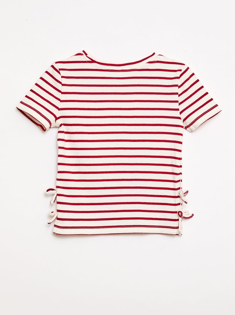 T-shirt tinta unita con fiocchi decorativi Rosso - Kiabi