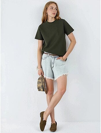 T-shirt tinta unita con girocollo busem