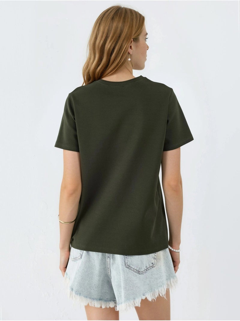 T-shirt tinta unita con girocollo busem Cachi - Kiabi