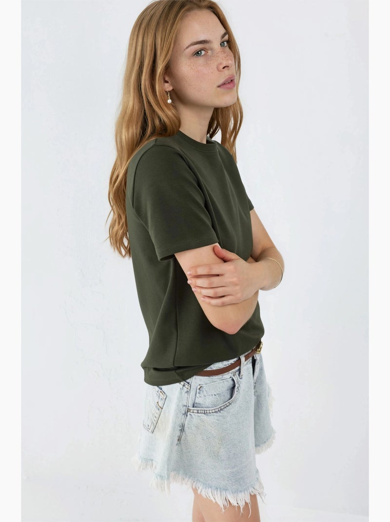 T-shirt tinta unita con girocollo busem Cachi - Kiabi