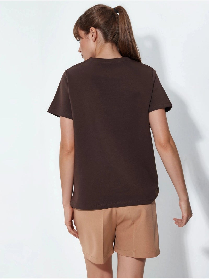 T-shirt tinta unita con girocollo busem Marrone - Kiabi