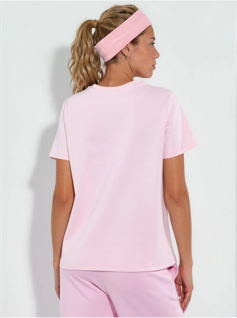T-shirt tinta unita con girocollo busem Rosa pallido - Kiabi