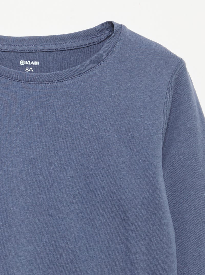T-shirt tinta unita con spalle arricciate Blu - Kiabi