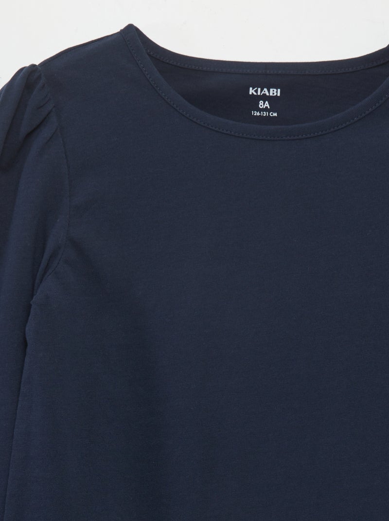 T-shirt tinta unita con spalle arricciate blu - Kiabi