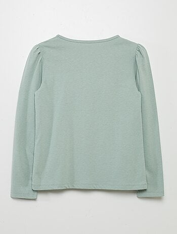 T-shirt tinta unita con spalle arricciate