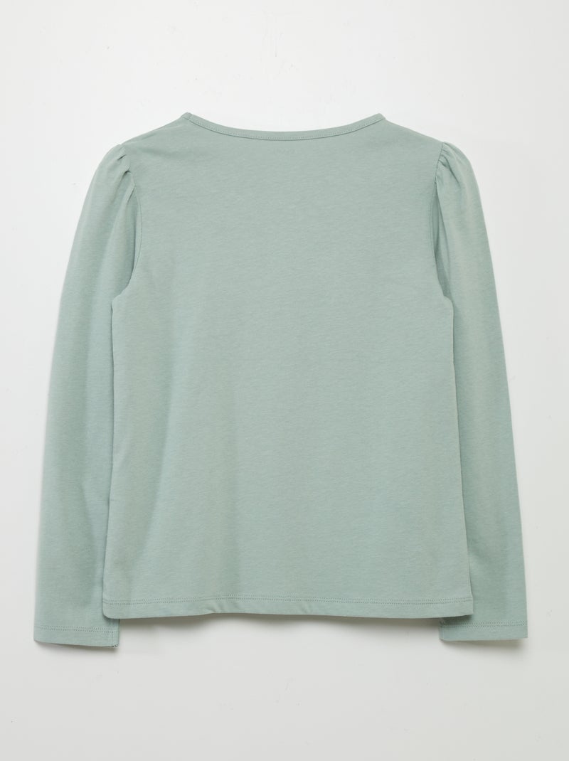 T-shirt tinta unita con spalle arricciate VERDE - Kiabi