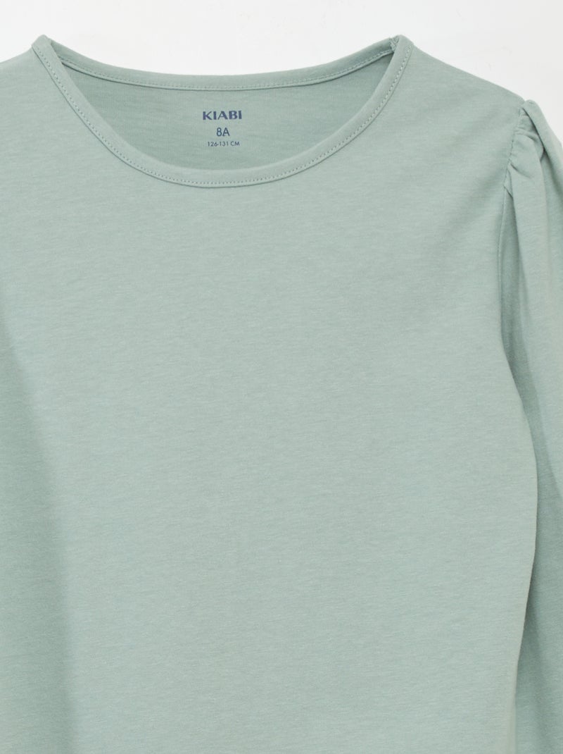 T-shirt tinta unita con spalle arricciate VERDE - Kiabi