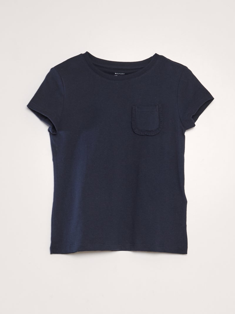 T-shirt tinta unita con tasca blu - Kiabi