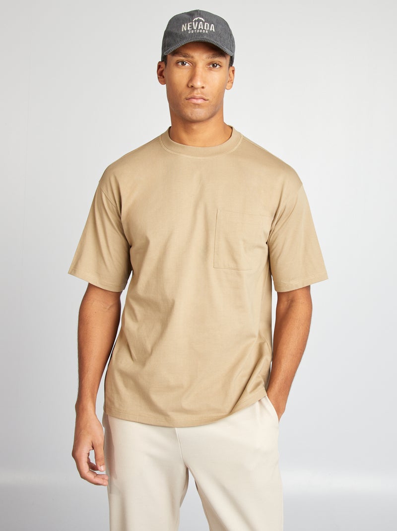 T-shirt tinta unita con taschino BEIGE - Kiabi