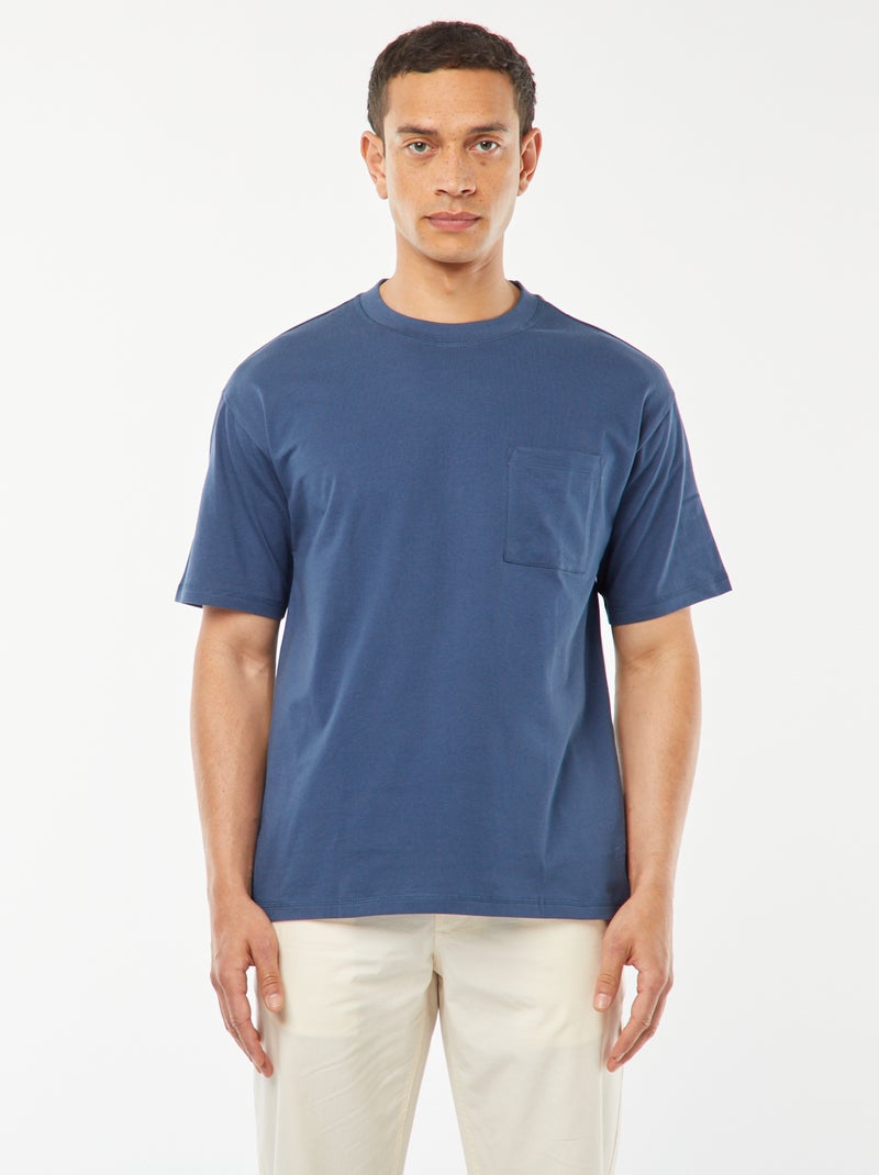 T-shirt tinta unita con taschino BLU - Kiabi