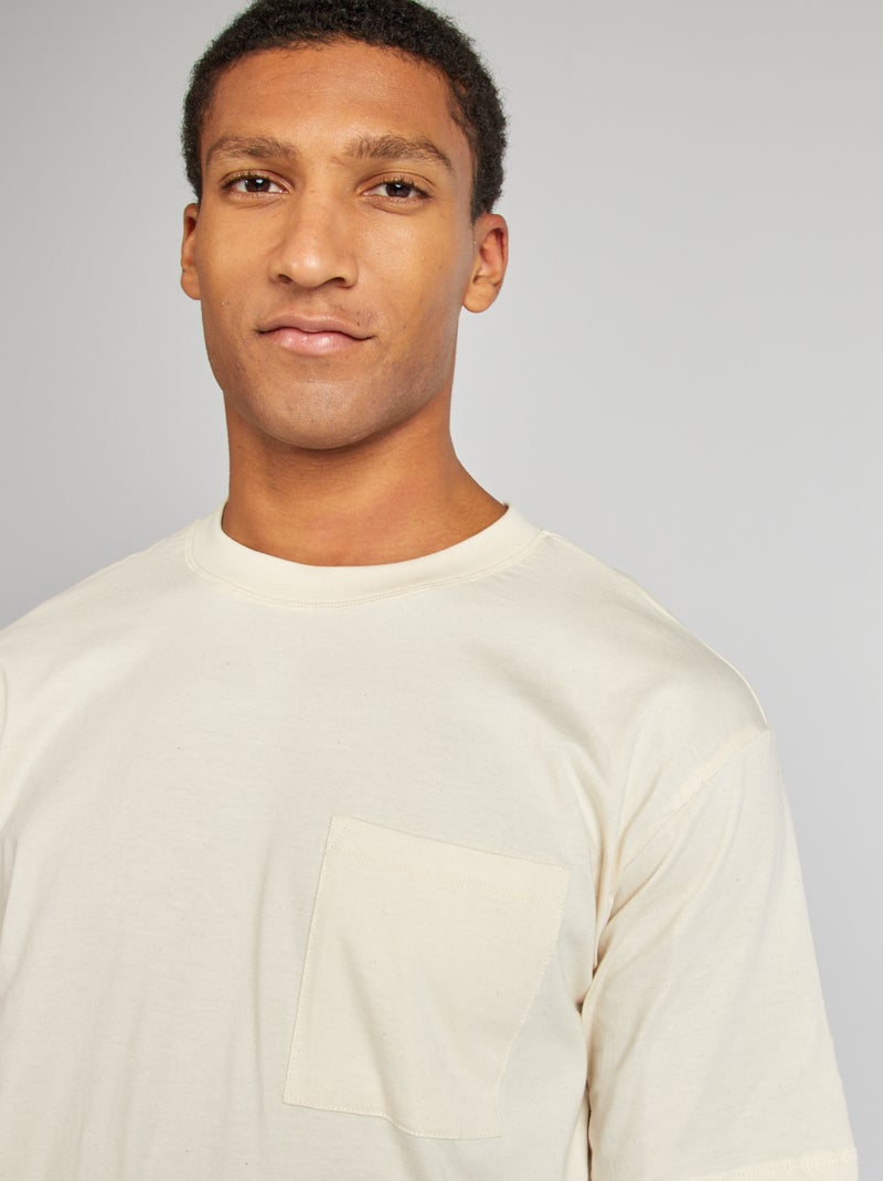 T-shirt tinta unita con taschino nude - Kiabi