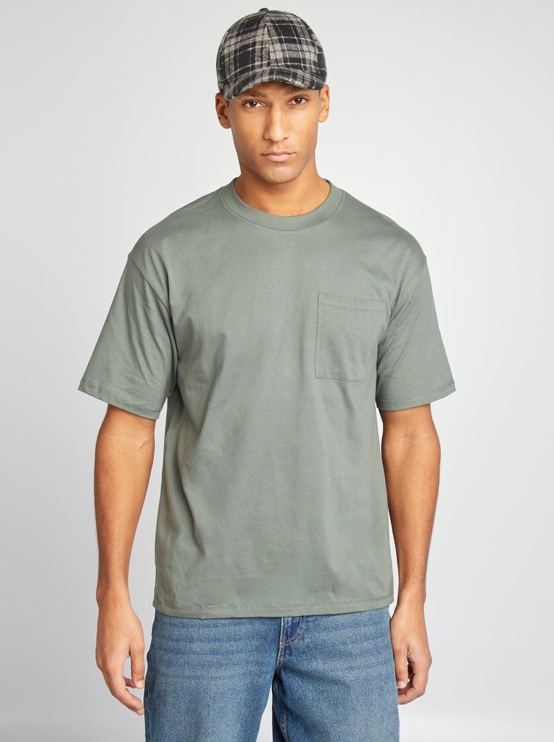 T-shirt tinta unita con taschino VERDE - Kiabi