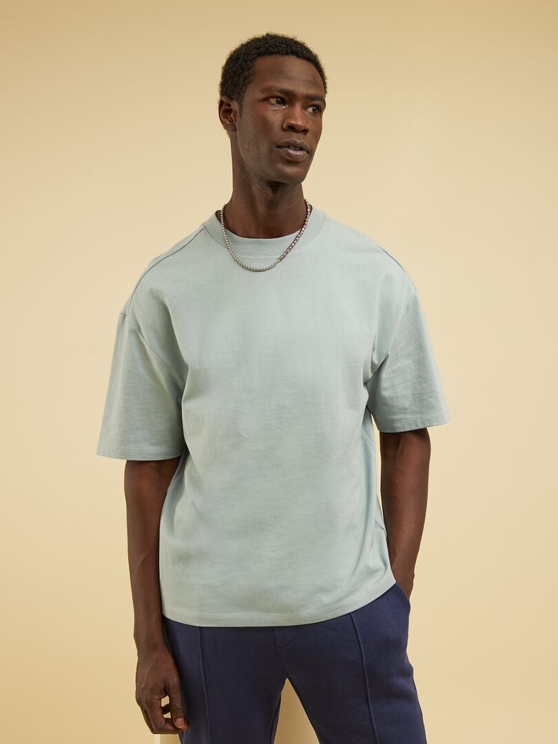 T-shirt tinta unita in cotone grigio blu - Kiabi