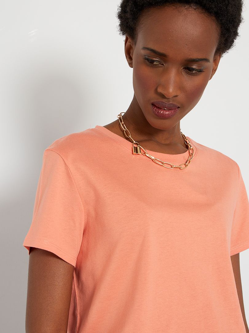T-shirt tinta unita in jersey Arancione - Kiabi
