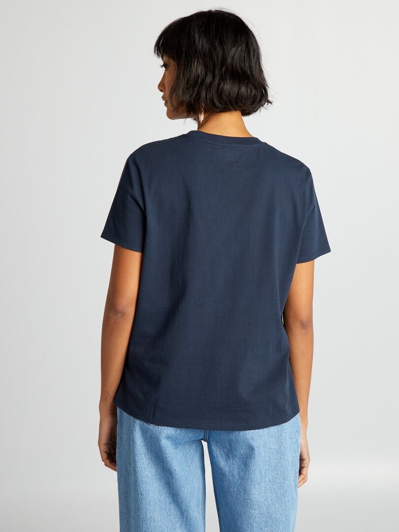 T-shirt tinta unita in jersey Blu scuro - Kiabi