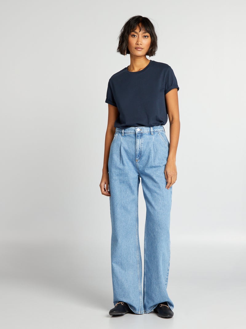 T-shirt tinta unita in jersey Blu scuro - Kiabi