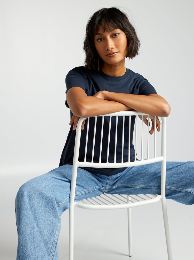 Maglietta Da Donna In Tinta Unita Casual Su Misura Corta In Cotone Elastico Top - Foto 7