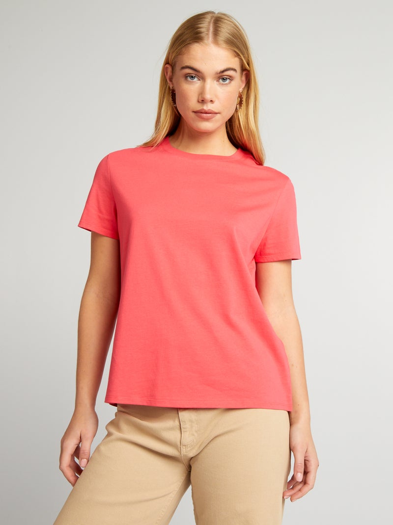 T-shirt tinta unita in jersey rosa fucsia - Kiabi