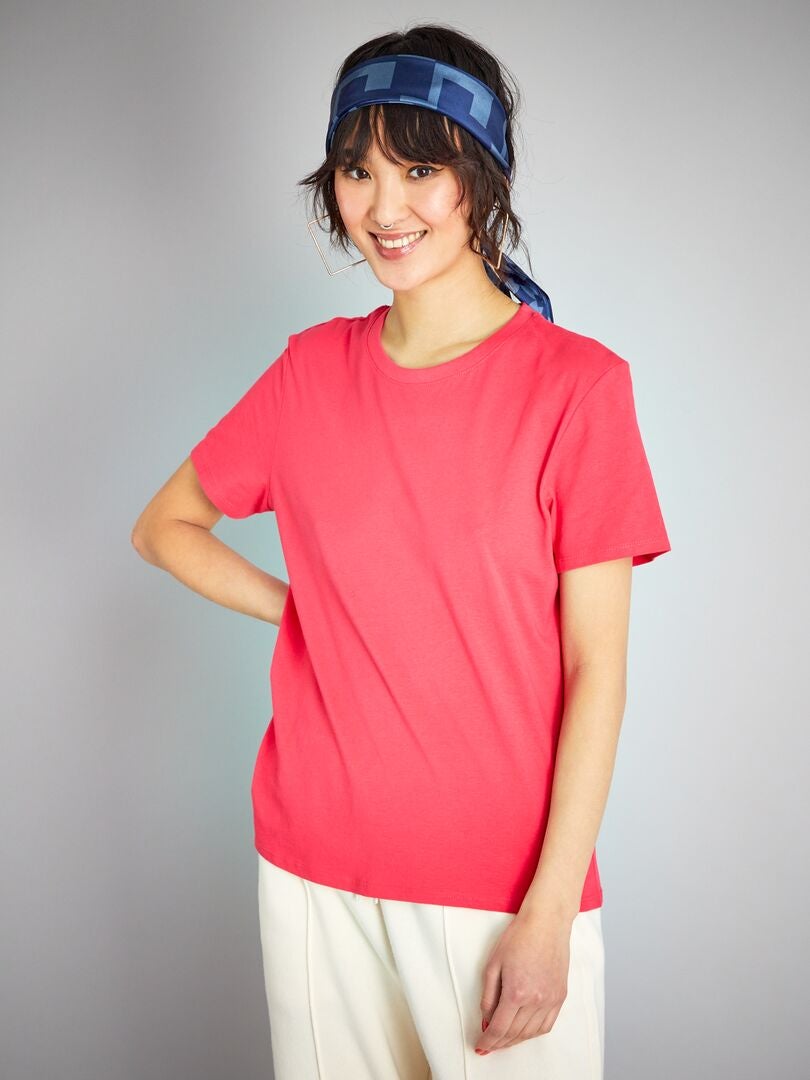 T-shirt tinta unita in jersey Rosa - Kiabi
