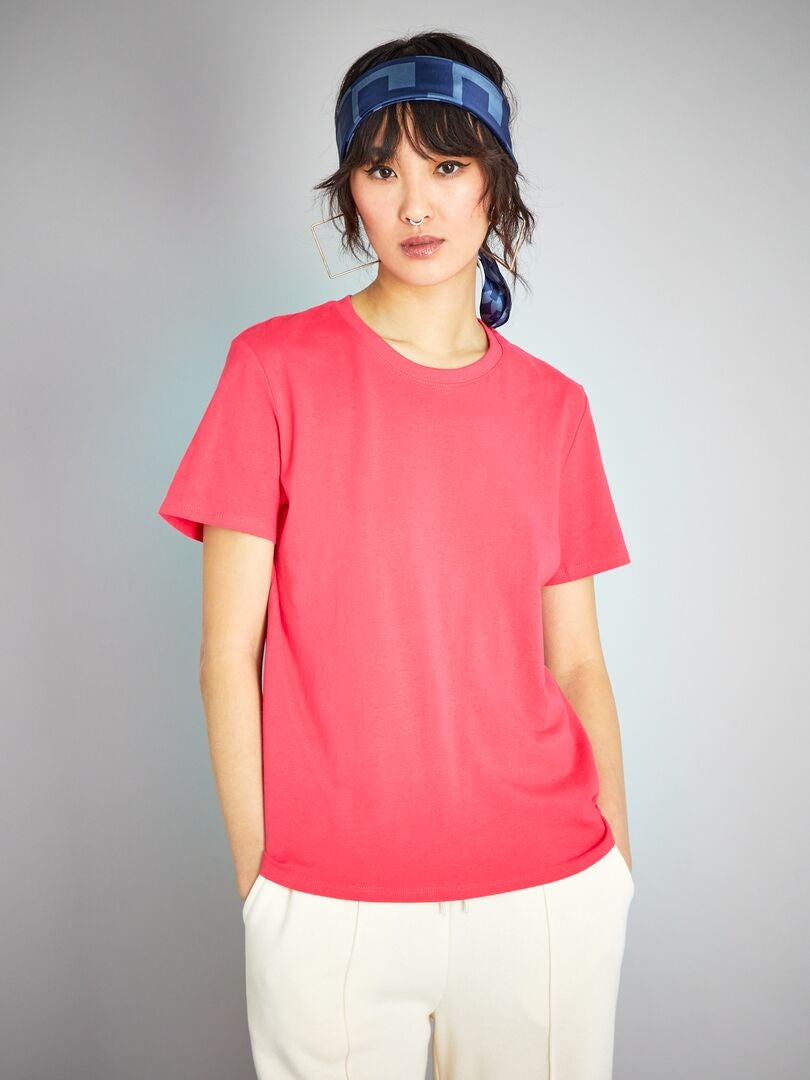 T-shirt tinta unita in jersey Rosa - Kiabi