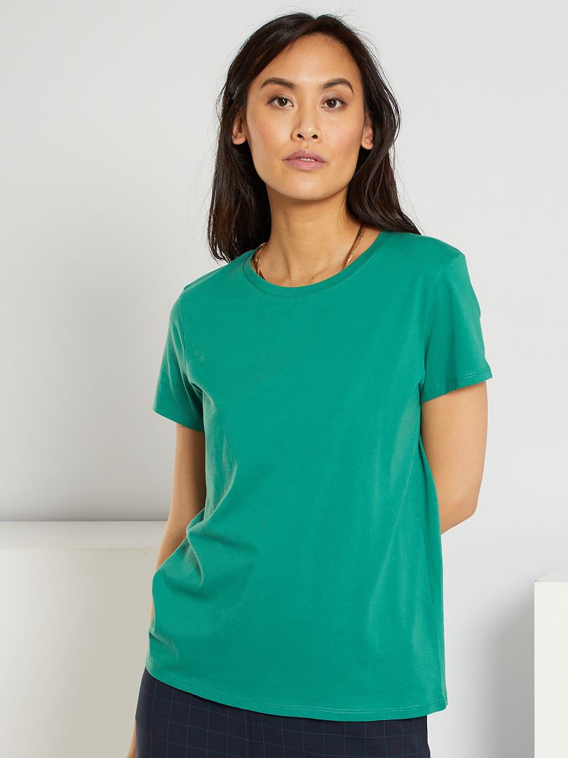 T-shirt tinta unita in jersey verde pino - Kiabi
